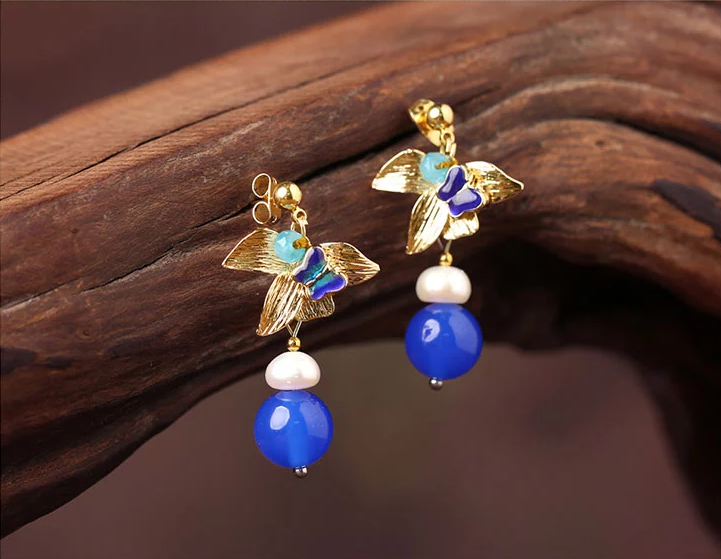 家佳樂文學(xué)藍(lán)瑪瑙耳墜超仙氣質(zhì)耳環(huán)