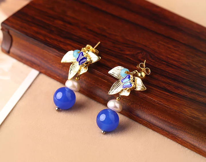 家佳樂文學(xué)藍(lán)瑪瑙耳墜超仙氣質(zhì)耳環(huán)