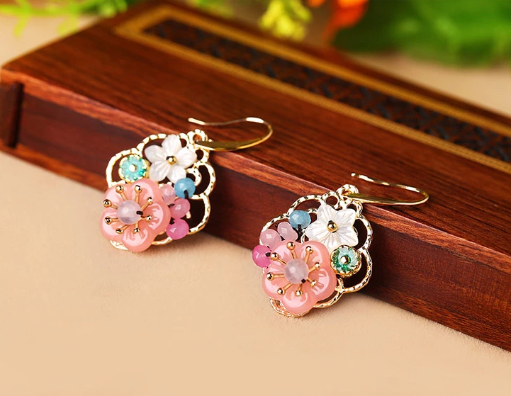 家佳樂文學(xué)甜美少女粉色花朵氣質(zhì)耳環(huán)