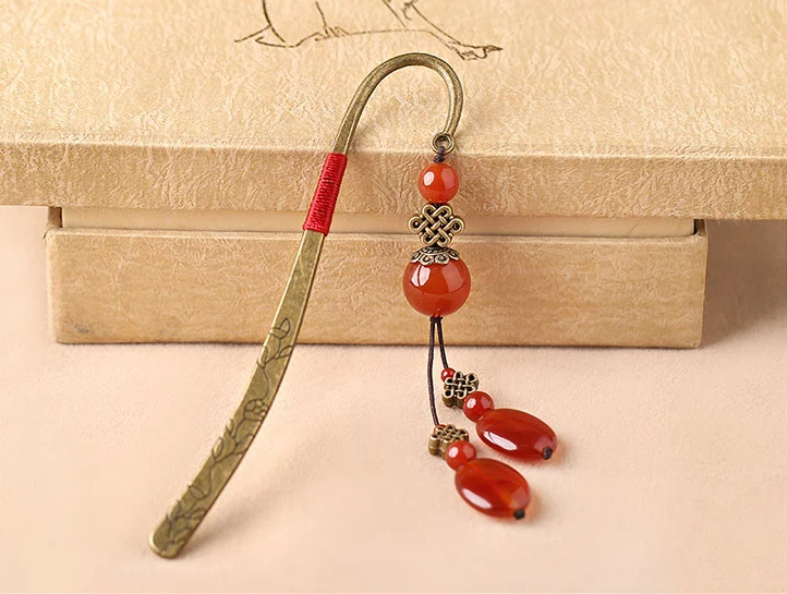 薦古典家佳樂文學紅瑪瑙流蘇書簽