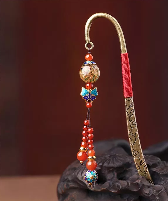 家佳樂文學(xué)古典復(fù)古金屬瑪瑙流蘇書簽