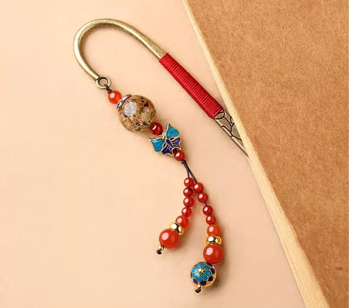 家佳樂文學(xué)古典復(fù)古金屬瑪瑙流蘇書簽