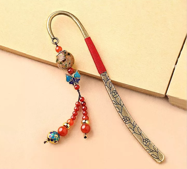 家佳樂文學(xué)古典復(fù)古金屬瑪瑙流蘇書簽