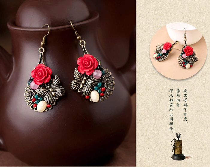 家佳樂(lè)文學(xué)典雅新娘首飾文藝氣質(zhì)玫瑰耳環(huán)