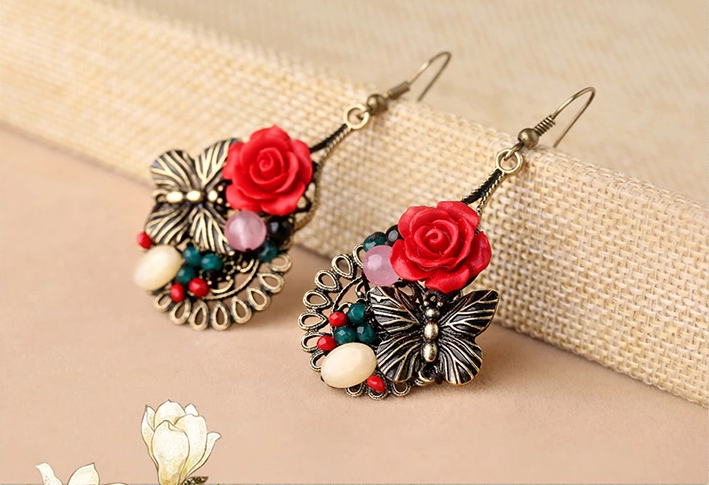 家佳樂(lè)文學(xué)典雅新娘首飾文藝氣質(zhì)玫瑰耳環(huán)