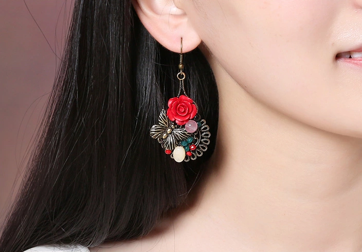 家佳樂(lè)文學(xué)典雅新娘首飾文藝氣質(zhì)玫瑰耳環(huán)