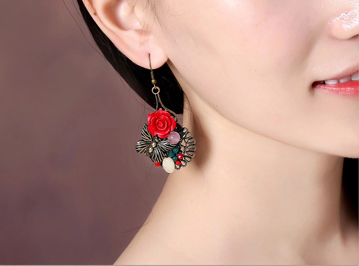 家佳樂(lè)文學(xué)典雅新娘首飾文藝氣質(zhì)玫瑰耳環(huán)