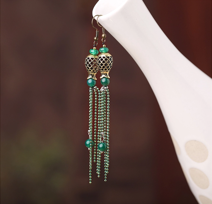 家佳樂文學(xué)人魚的眼淚首飾綠色流蘇耳環(huán)