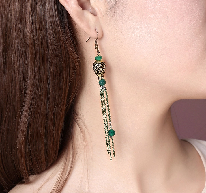 家佳樂文學(xué)人魚的眼淚首飾綠色流蘇耳環(huán)