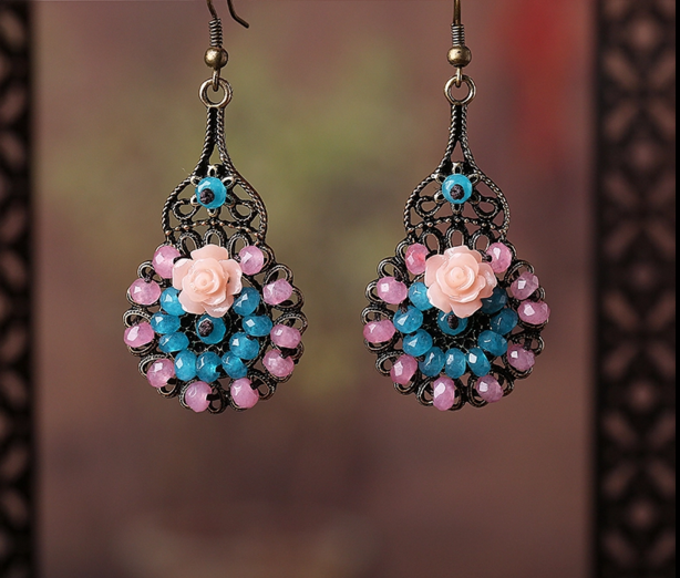 家佳樂(lè)文學(xué)復(fù)古旗袍首飾琉璃耳墜耳環(huán)