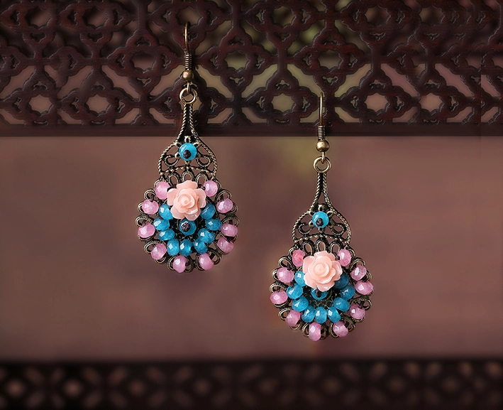 家佳樂(lè)文學(xué)復(fù)古旗袍首飾琉璃耳墜耳環(huán)