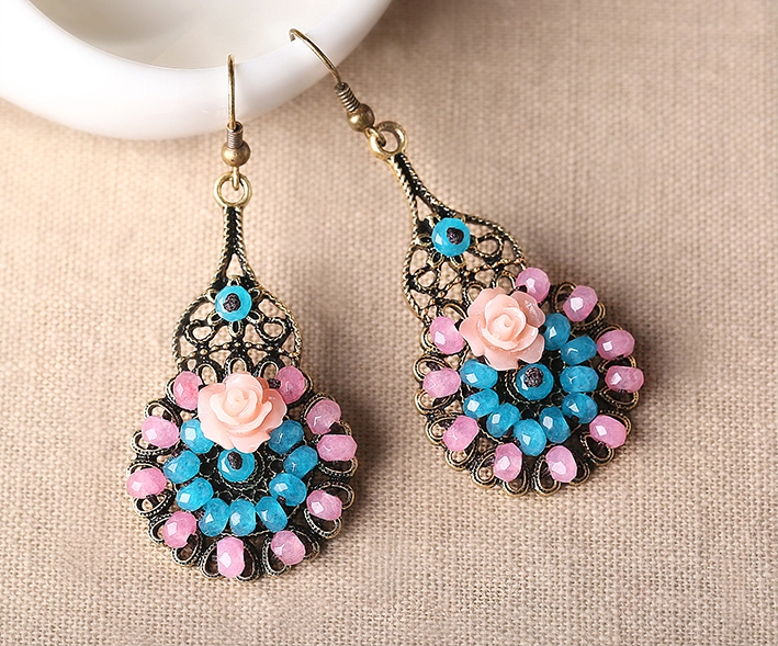 家佳樂(lè)文學(xué)復(fù)古旗袍首飾琉璃耳墜耳環(huán)