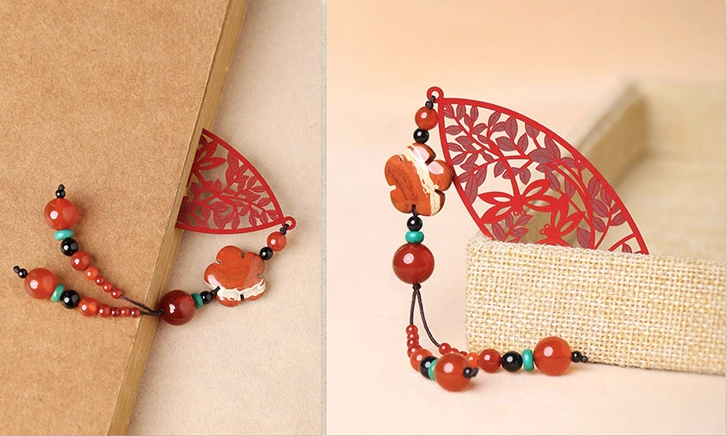 古典家佳樂文學(xué)鏤空古風紅色葉子書簽