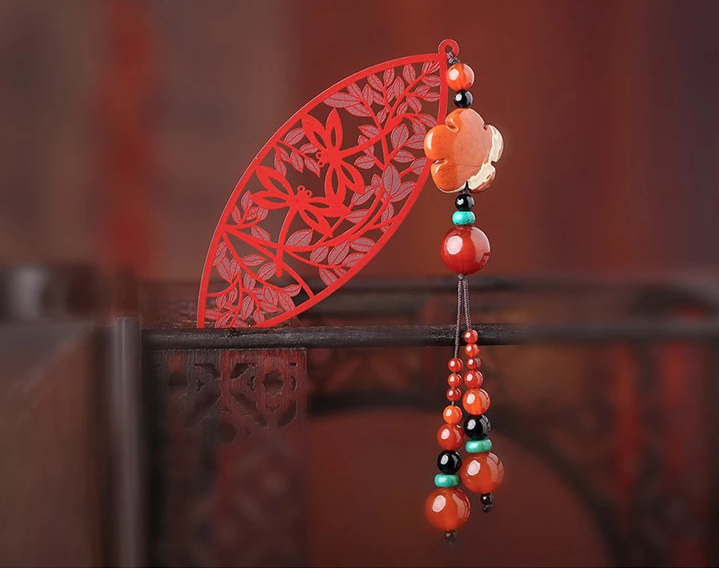 古典家佳樂文學(xué)鏤空古風紅色葉子書簽