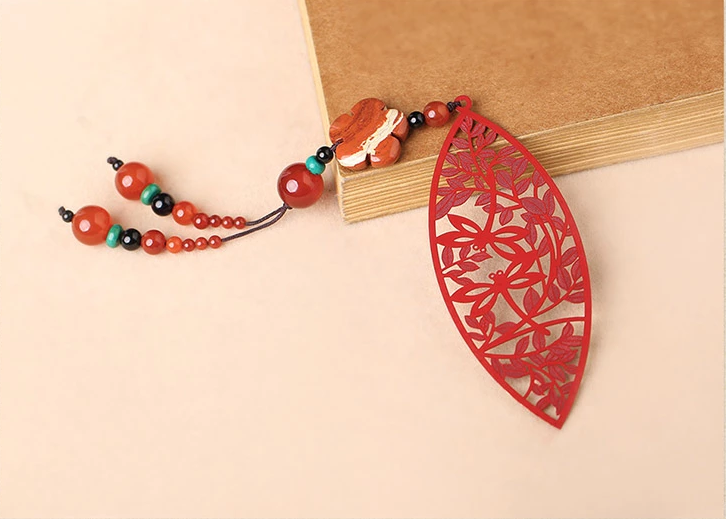 古典家佳樂文學(xué)鏤空古風紅色葉子書簽