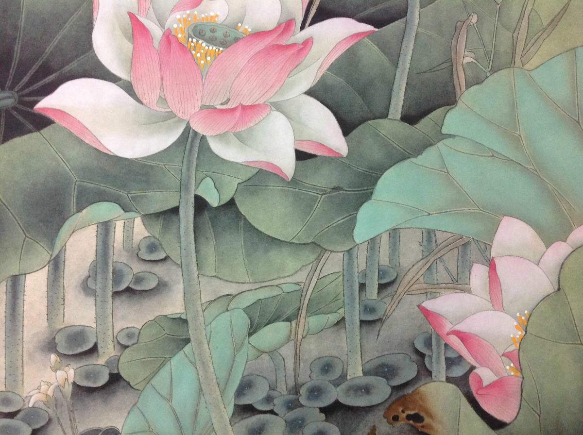 國(guó)畫(huà)荷花，鴛鴦戲水