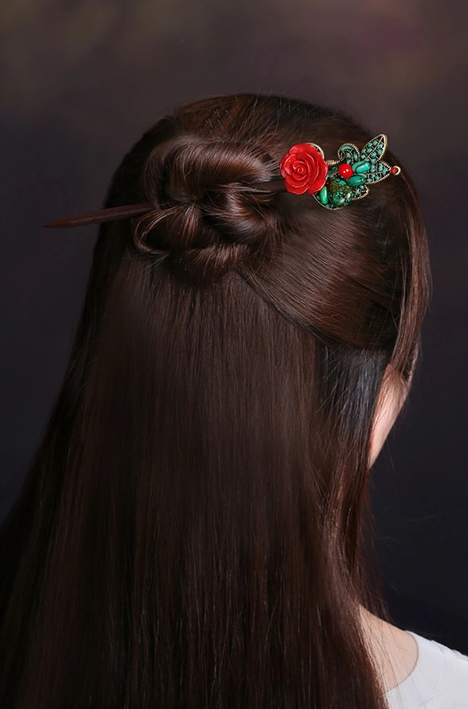 家佳樂(lè)文學(xué)古典盤(pán)發(fā)發(fā)飾玫瑰花新娘頭飾簪子