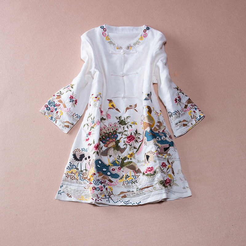 家佳樂文學亞麻刺繡復古唐裝圖片