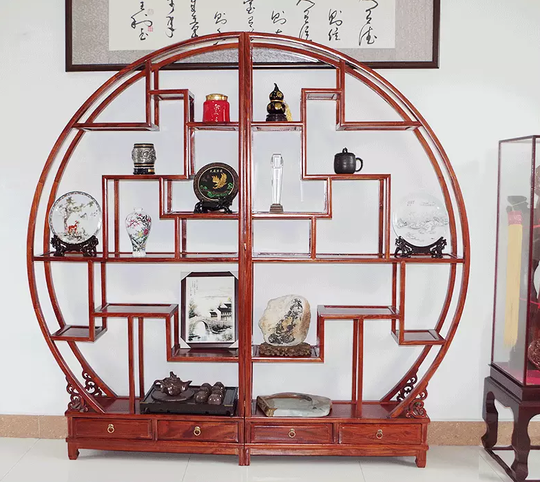 南榆木木展示架，中式古典實木隔斷博古架