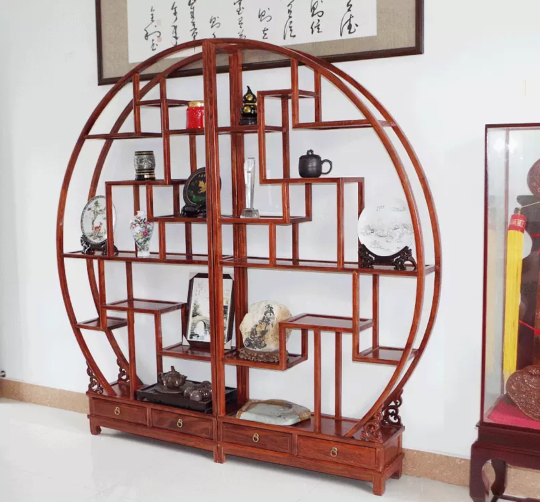 南榆木木展示架，中式古典實木隔斷博古架