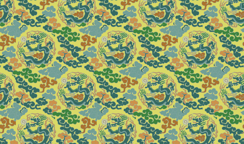 中國傳統(tǒng)織錦圖案，織錦服飾金龍祥云圖案