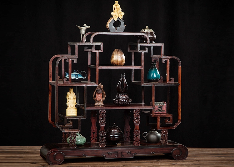 七款大紅酸枝博古架，實木中式仿古擺件