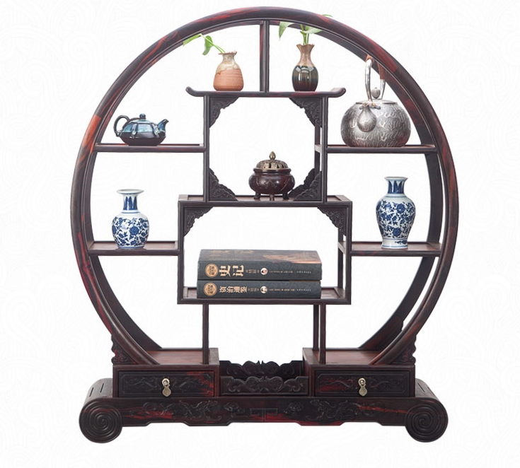 七款大紅酸枝博古架，實木中式仿古擺件