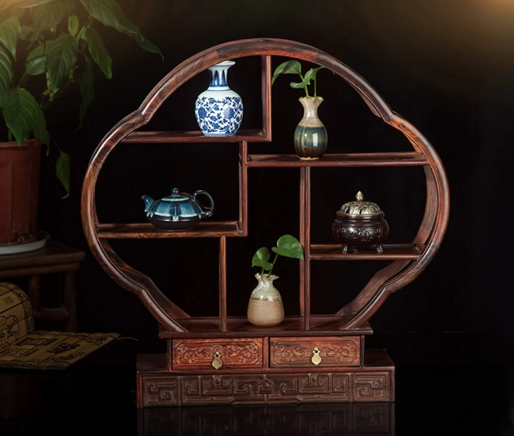 七款大紅酸枝博古架，實木中式仿古擺件