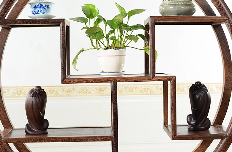 中式古典雞翅木博古架，實(shí)木圓形博古架