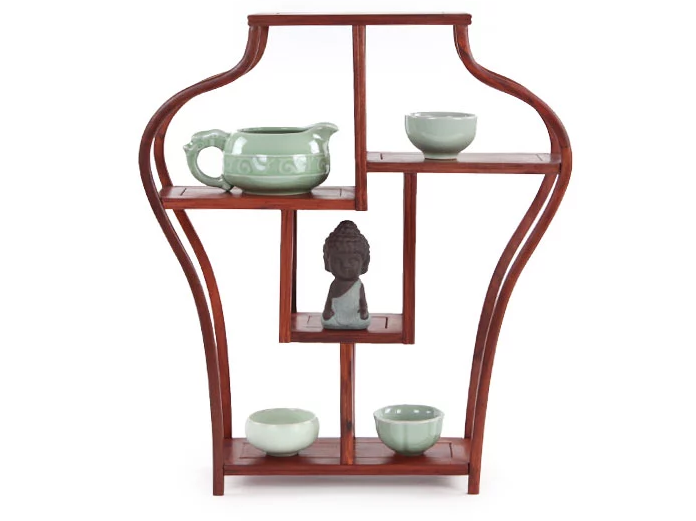 四款紅木紫砂壺架子，血檀博古架造型