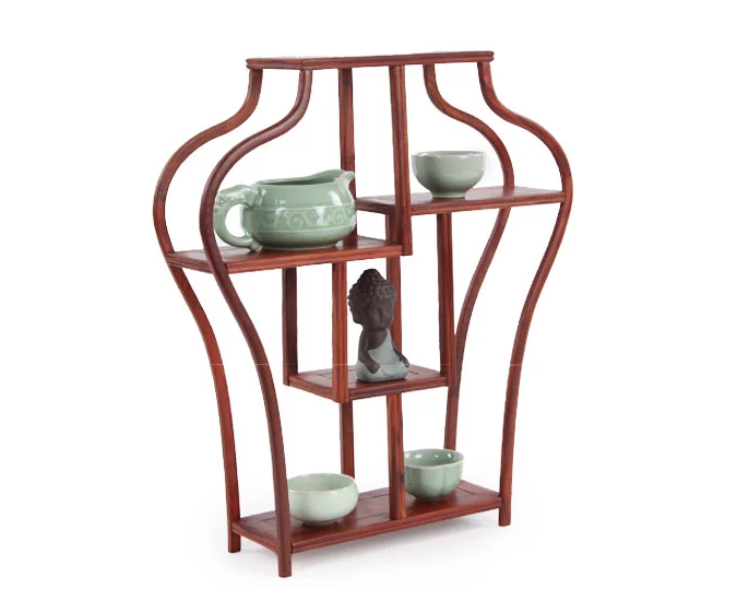 四款紅木紫砂壺架子，血檀博古架造型