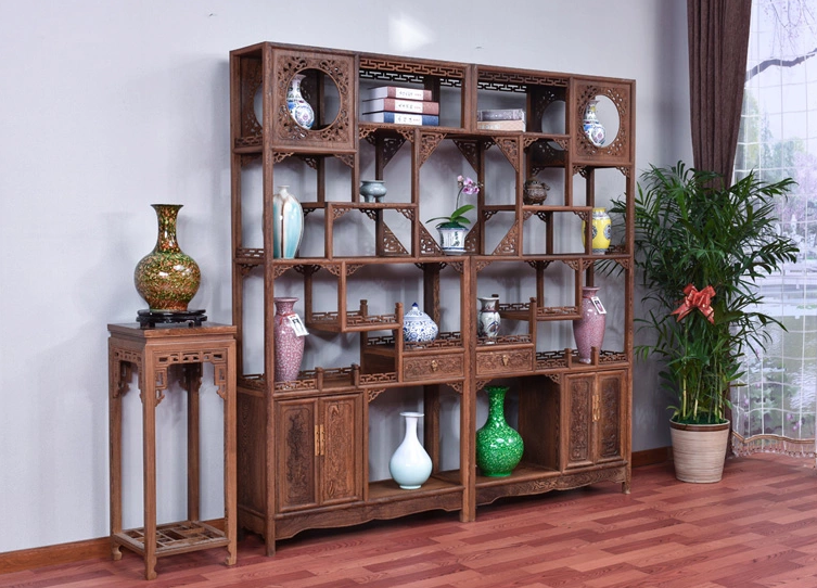 古典雕花家具，紅木雞翅木中式博古架