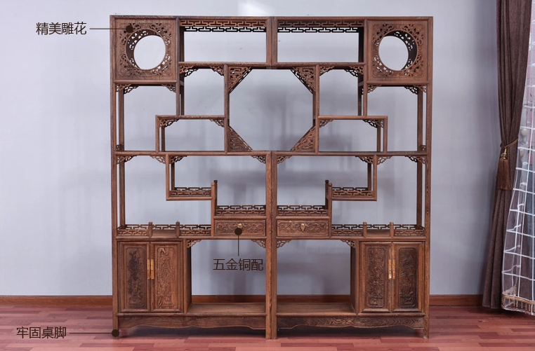 古典雕花家具，紅木雞翅木中式博古架