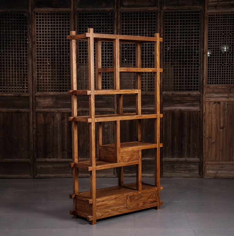 中式博古架隔斷，新中式簡約榆木博古架