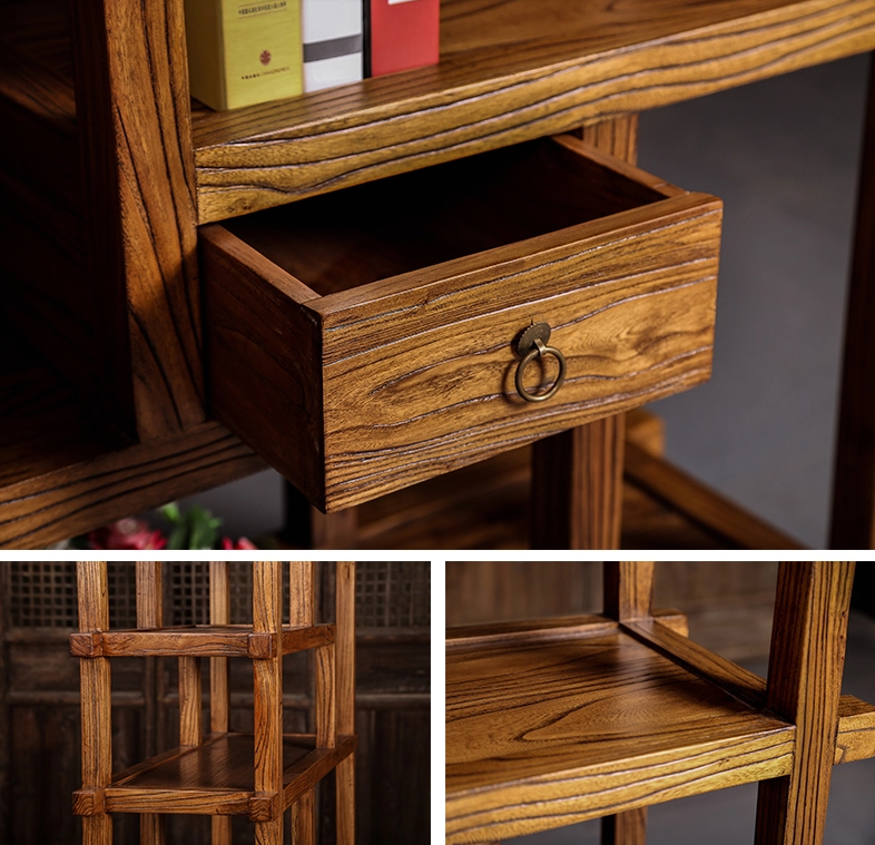 中式博古架隔斷，新中式簡約榆木博古架