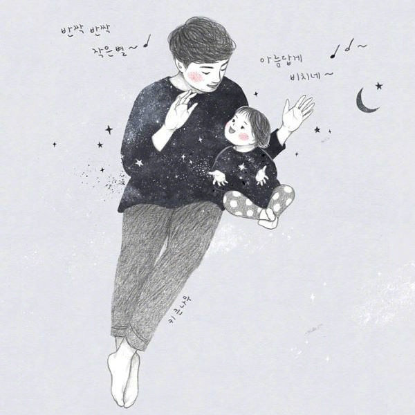 超暖心的鉛筆手繪父女插畫(huà)圖片