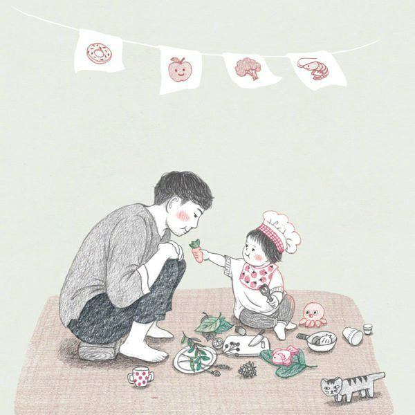 超暖心的鉛筆手繪父女插畫(huà)圖片