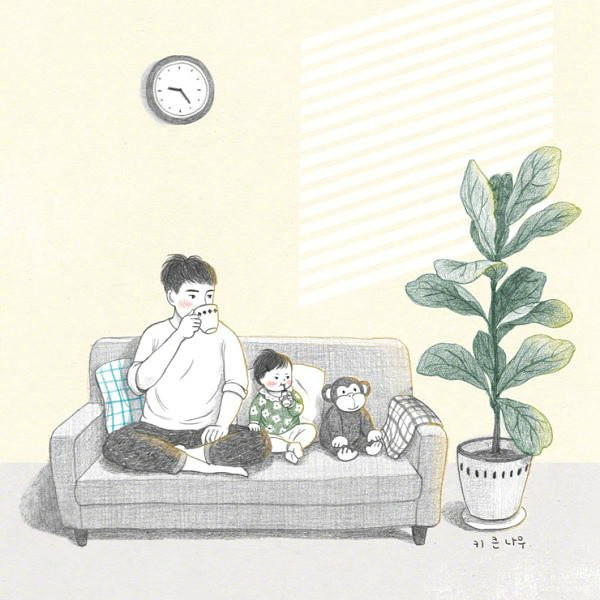 超暖心的鉛筆手繪父女插畫圖片