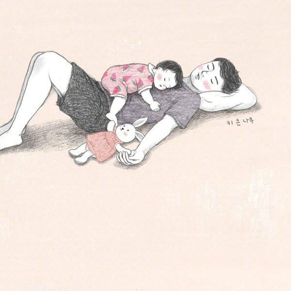 超暖心的鉛筆手繪父女插畫(huà)圖片