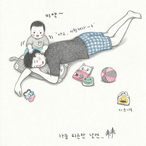 超暖心的鉛筆手繪父女插畫圖片