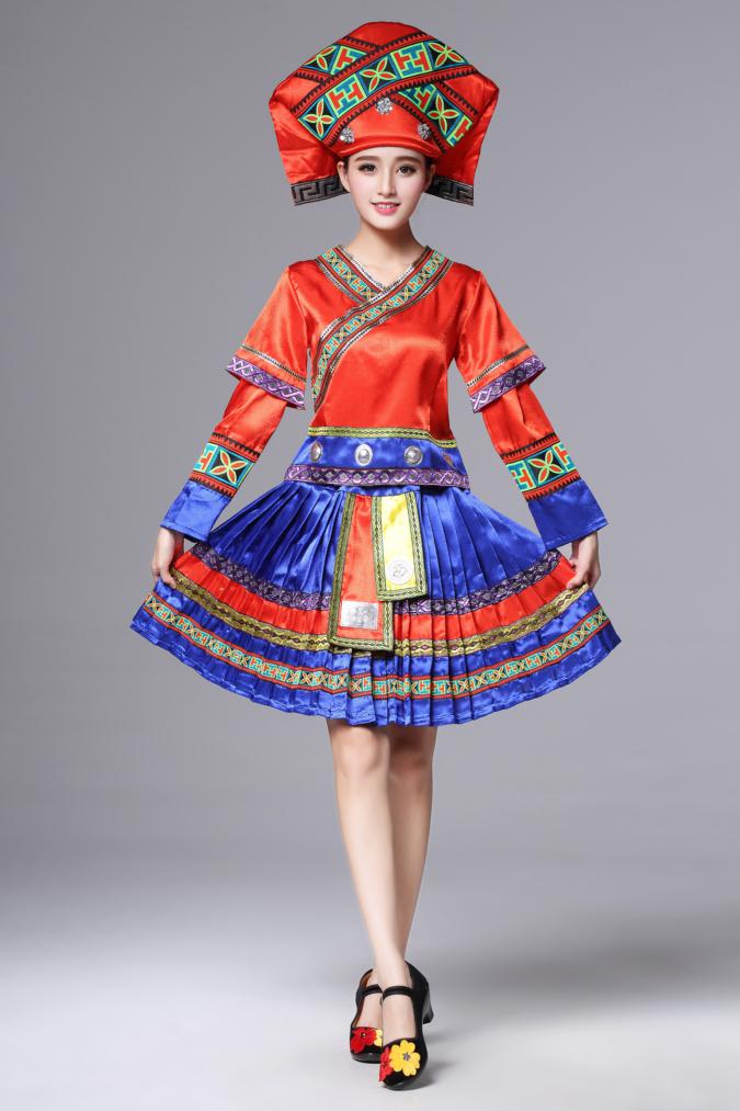 廣西壯族服裝土家族苗族，百褶裙少數(shù)民族服裝