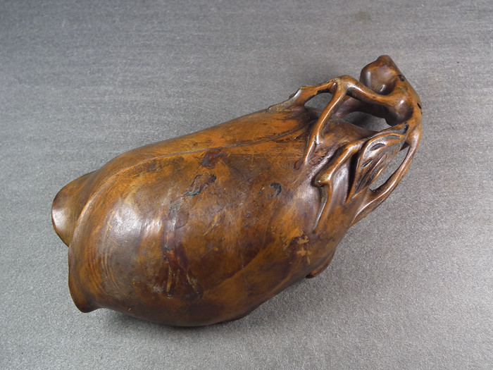 清代老黃楊盛開(kāi)子母蘭花大水盂擺件