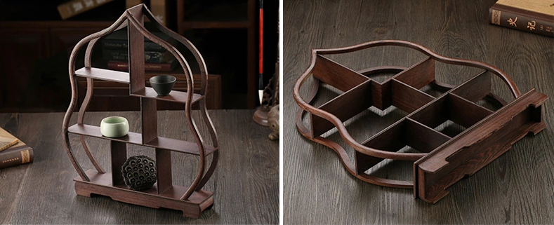 四款吉祥寓意中式實(shí)木雞翅木博古架