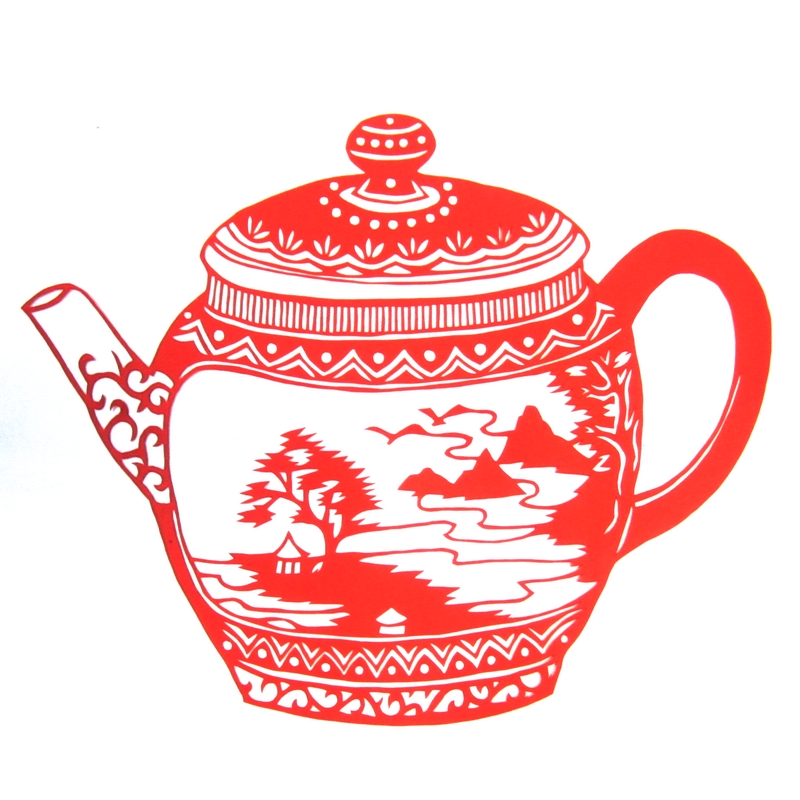 11款精美手工紅花瓷剪紙，茶壺剪紙工藝品