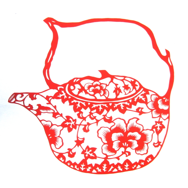 11款精美手工紅花瓷剪紙，茶壺剪紙工藝品