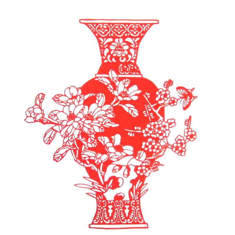 11款精美手工紅花瓷剪紙，茶壺剪紙工藝品