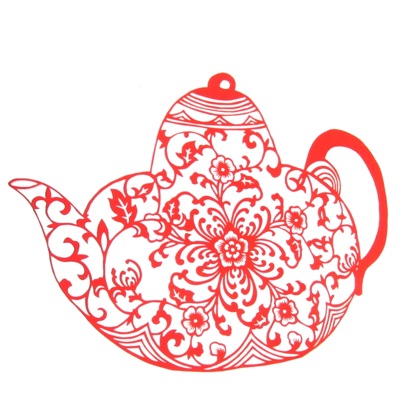 11款精美手工紅花瓷剪紙，茶壺剪紙工藝品