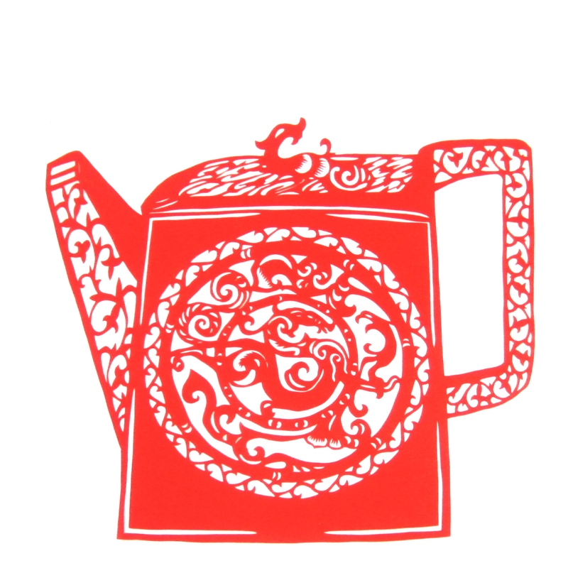 11款精美手工紅花瓷剪紙，茶壺剪紙工藝品