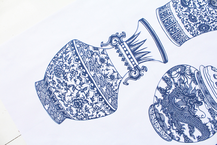 唐宋元明清大幅青花瓷純手工剪紙藝術