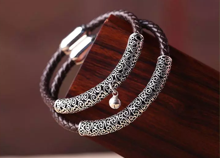 家佳樂文學(xué)古風(fēng)牛皮情侶手環(huán)手鏈簡約銀首飾